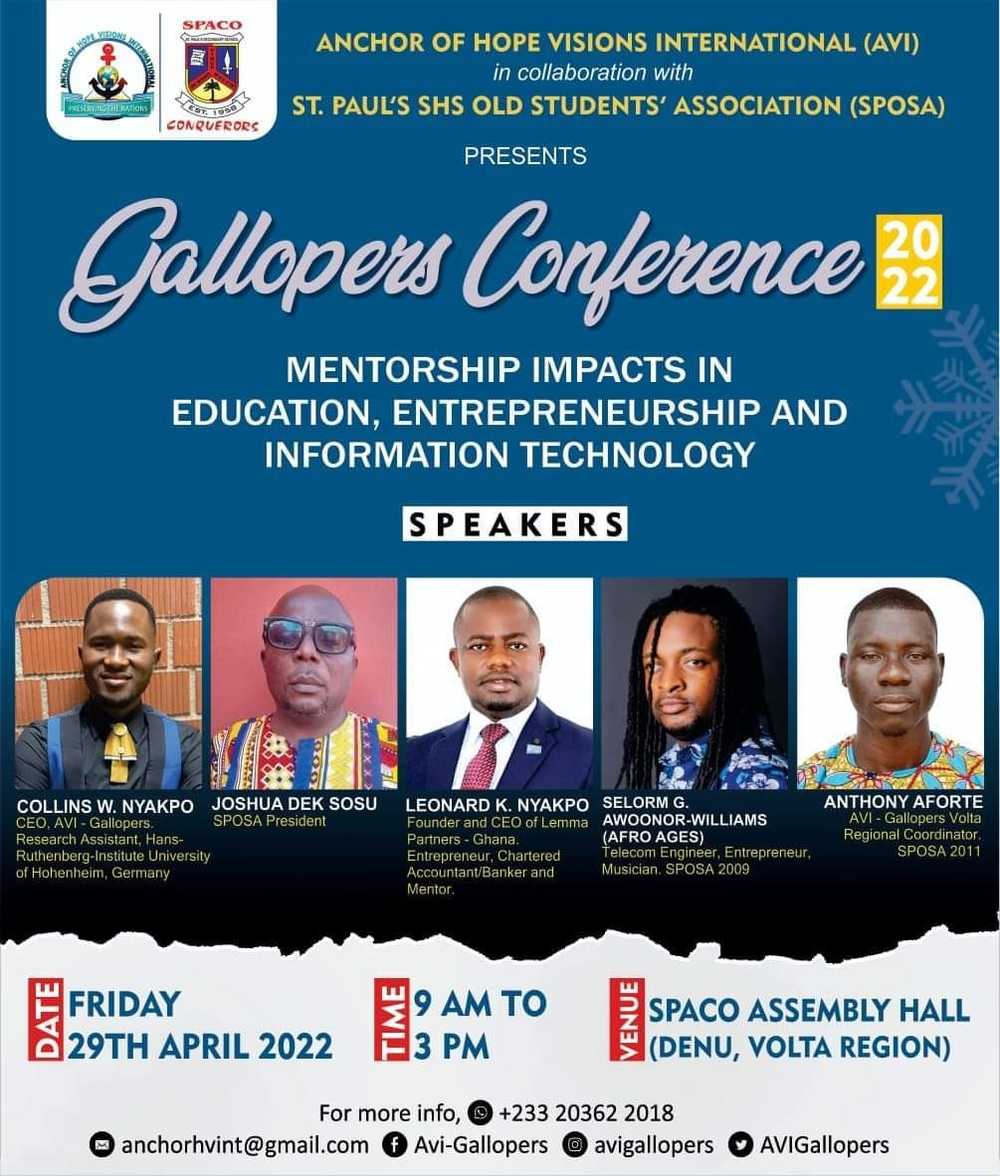 Gallopers Conference dubbed Mentorship Impacts in Education, Enterpreneurship and Information Technology and awards Presentation to Excellent students at St. Paul’s Senior High School, Denu, Volta Region, Ghana on Friday 29th April 2022.